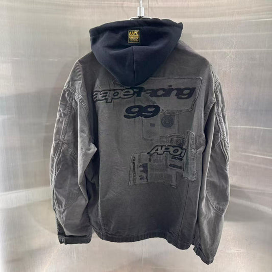 香港直郵專櫃正品 Aape 男装 26春夏 AAPEUNVS 美式復古水洗做舊可拆卸帽夾克外套7773