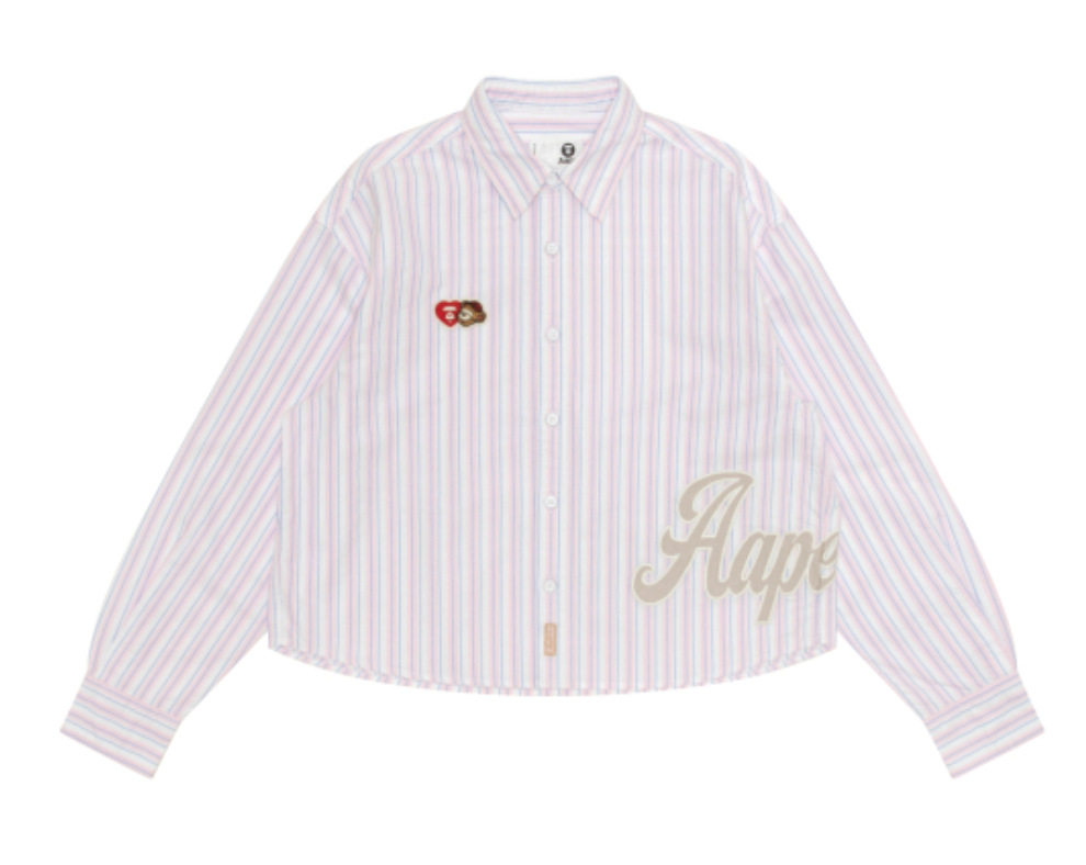 香港代購 專櫃正品 Aape 男裝 26春夏 心型猿人小熊徽章字母印花長袖襯衫8577