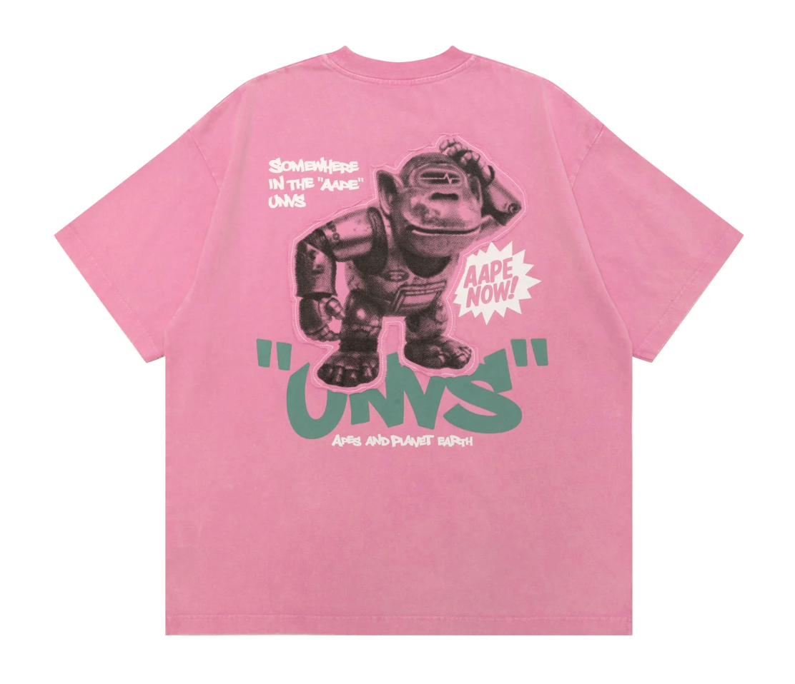 香港代購 專櫃正品 26春夏 Aape 男 AAPEUNVS 字母刺繡抓頭小猴拼貼布迷彩短袖T恤 1880