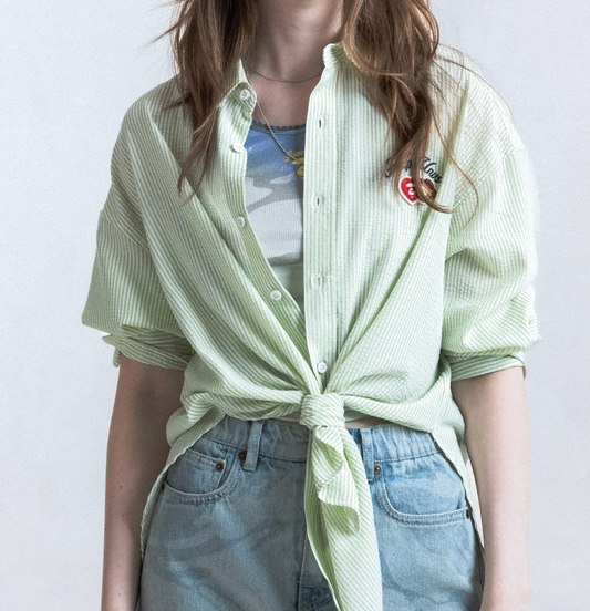 香港代購 專櫃正品 26春夏 Aape 女 AAPEUNVS 心型猿人刺繡徽章條紋長袖襯衫8576