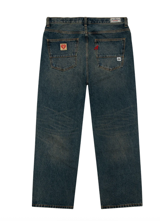 香港代購 專櫃正品 26春夏 Aape 男 AAPEUNVS 猿人刺繡徽章復古水洗做舊牛仔褲D643