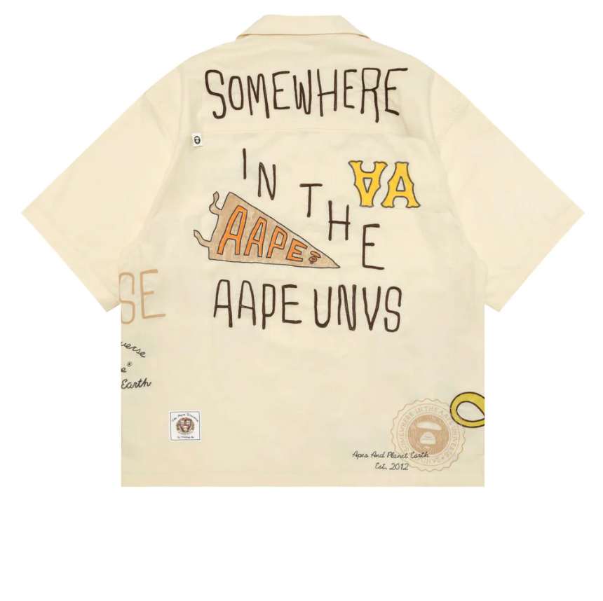 香港直郵 Aape 男裝 26春夏 猿人刺繡章潮流塗鴉舒適個性短袖襯衫8525