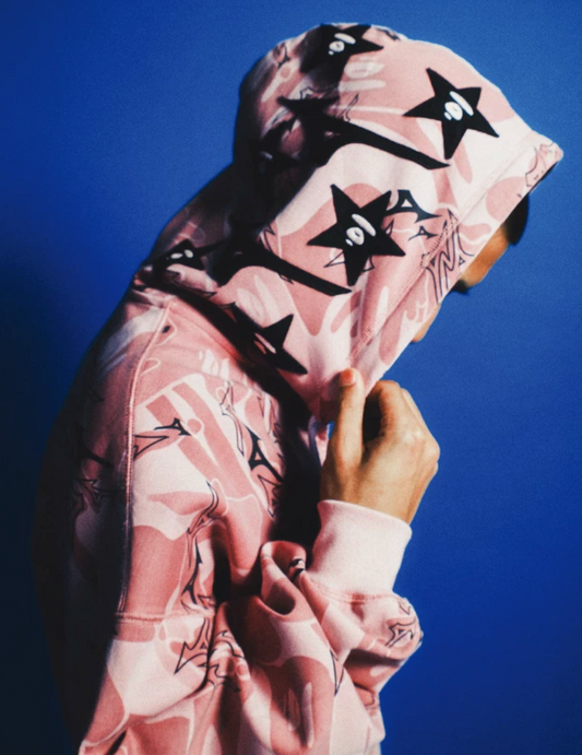 Aape X MIZUNO迷彩水洗做舊星星連帽衛衣拉鏈外套