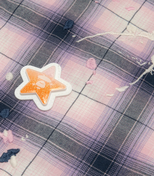 香港直郵 Aape 26秋冬 女 星星章連帽格紋襯衫8594