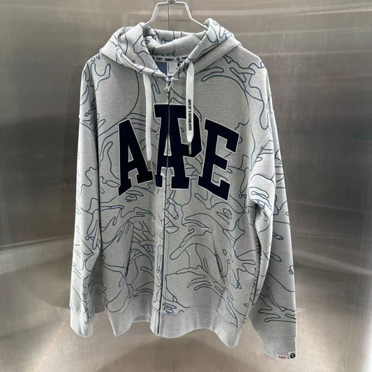 香港直郵 專櫃正品 Aape 26春夏 男 猿人字母刺繡迷彩連帽拉鏈衛衣外套D349