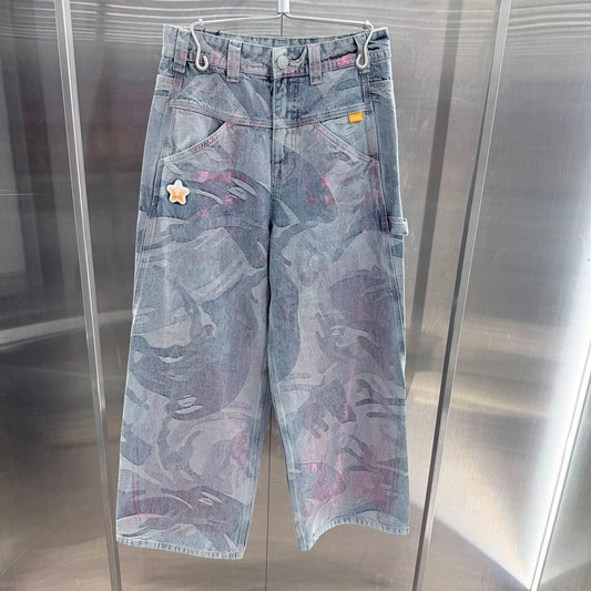 香港直郵 Aape 26秋冬 女 AAPEUNVS 珠光牛仔闊腿褲D671