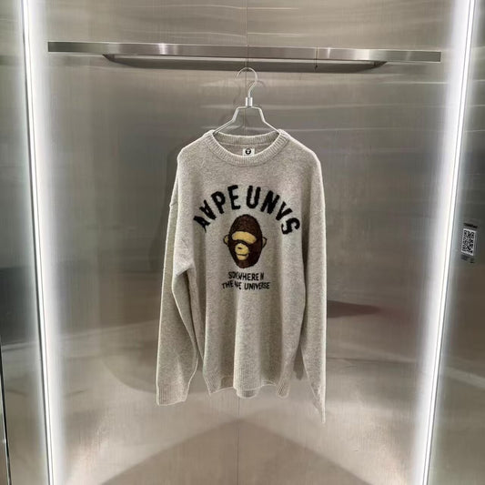 香港直郵 Aape 25秋冬 男 猿人軍團提花休閑圓領毛衣針織衫D343