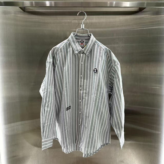 香港直郵 專櫃正品 Aape 26春夏男 猿人小標徽章簡約休閑條紋長袖襯衫8556