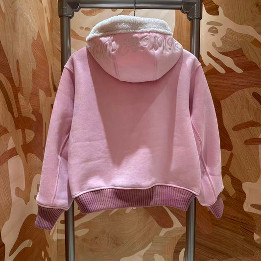 香港直郵 Aape 女裝 26秋冬心型刺繡搖粒絨內襯仿麂皮夾克外套7821 AAPJKW7821XXR