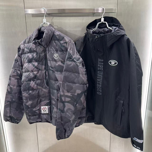 香港直郵 Aape 男裝 25秋冬 可拆卸內膽迷彩潮流羽絨服兩件套7735