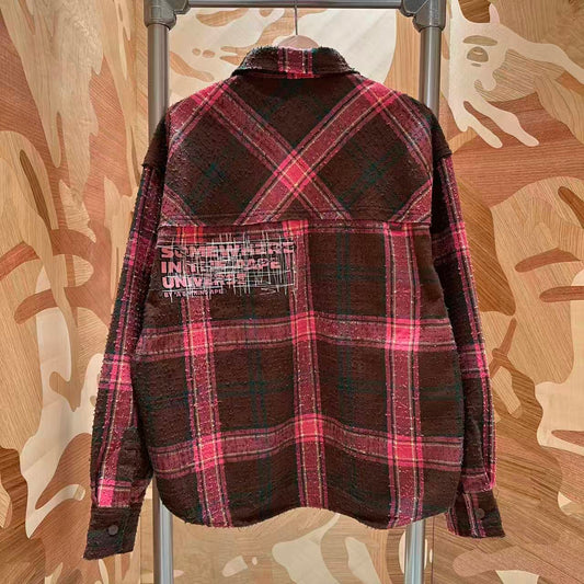 香港直郵 Aape 男裝 26秋冬復古做舊毛邊格紋工裝長袖襯衫8592 AAPSTM8592XXR