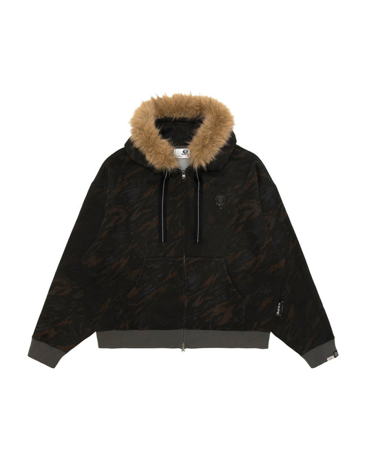 香港直郵 Aape 男裝 26秋冬水洗做舊可拆卸毛領加絨連帽衛衣E320 AAPSWME320XAR