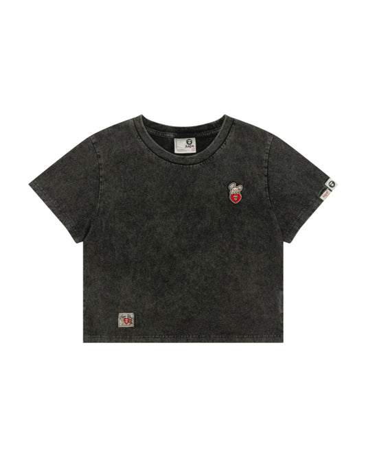 Aape 香港直郵 26春夏 AAPEUNVS cropped tee 女裝心型猿人刺繡徽章水洗做舊短袖T恤 1897