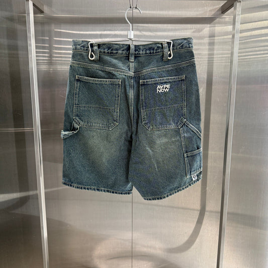 香港直郵 Aape 男裝 26春夏 AAPENOW 猿人徽章水洗做舊個性剪裁牛仔短褲C679