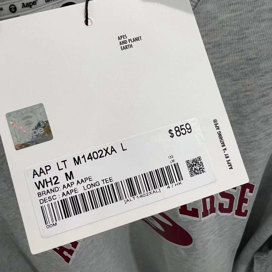 Aape 23 男裝 秋冬 猿顏圖案印花格紋拼接長袖T恤 1402XXL