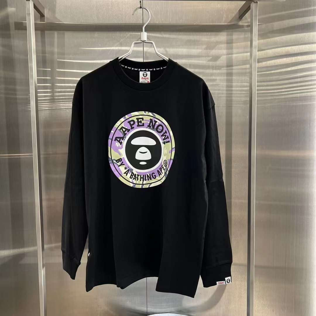 AAPE Moonface long-sleeve tee 23 男裝 秋冬 猿顏迷彩圖案字母印花潮流休閑長袖T恤 1380XXL