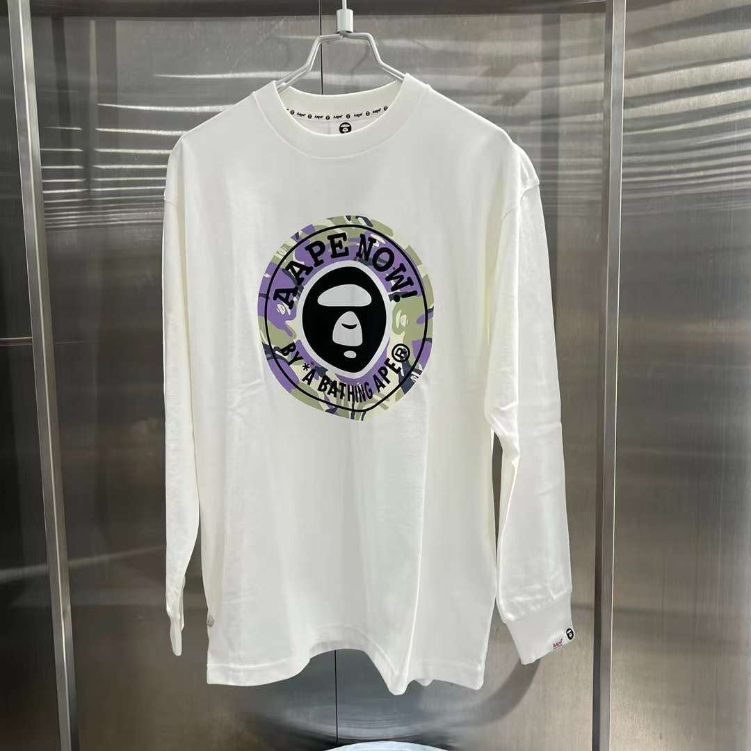 AAPE Moonface long-sleeve tee 23 男裝 秋冬 猿顏迷彩圖案字母印花潮流休閑長袖T恤 1380XXL