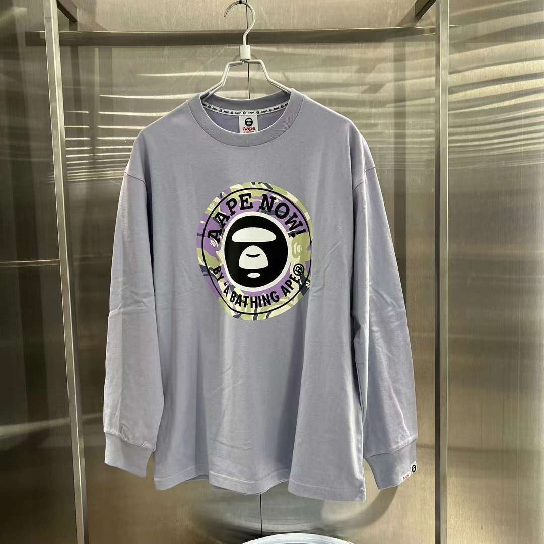 AAPE Moonface long-sleeve tee 23 男裝 秋冬 猿顏迷彩圖案字母印花潮流休閑長袖T恤 1380XXL