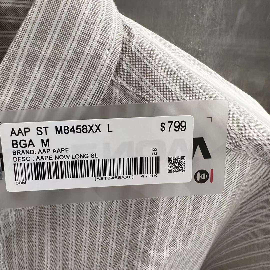 AAPE Moonface patch striped shirt 23 男裝 秋冬 猿顏迷彩字母刺繡純色條紋長袖襯衫 8458XXL