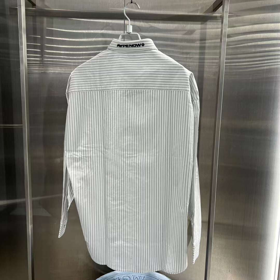 AAPE Moonface patch striped shirt 23 男裝 秋冬 猿顏迷彩字母刺繡純色條紋長袖襯衫 8458XXL