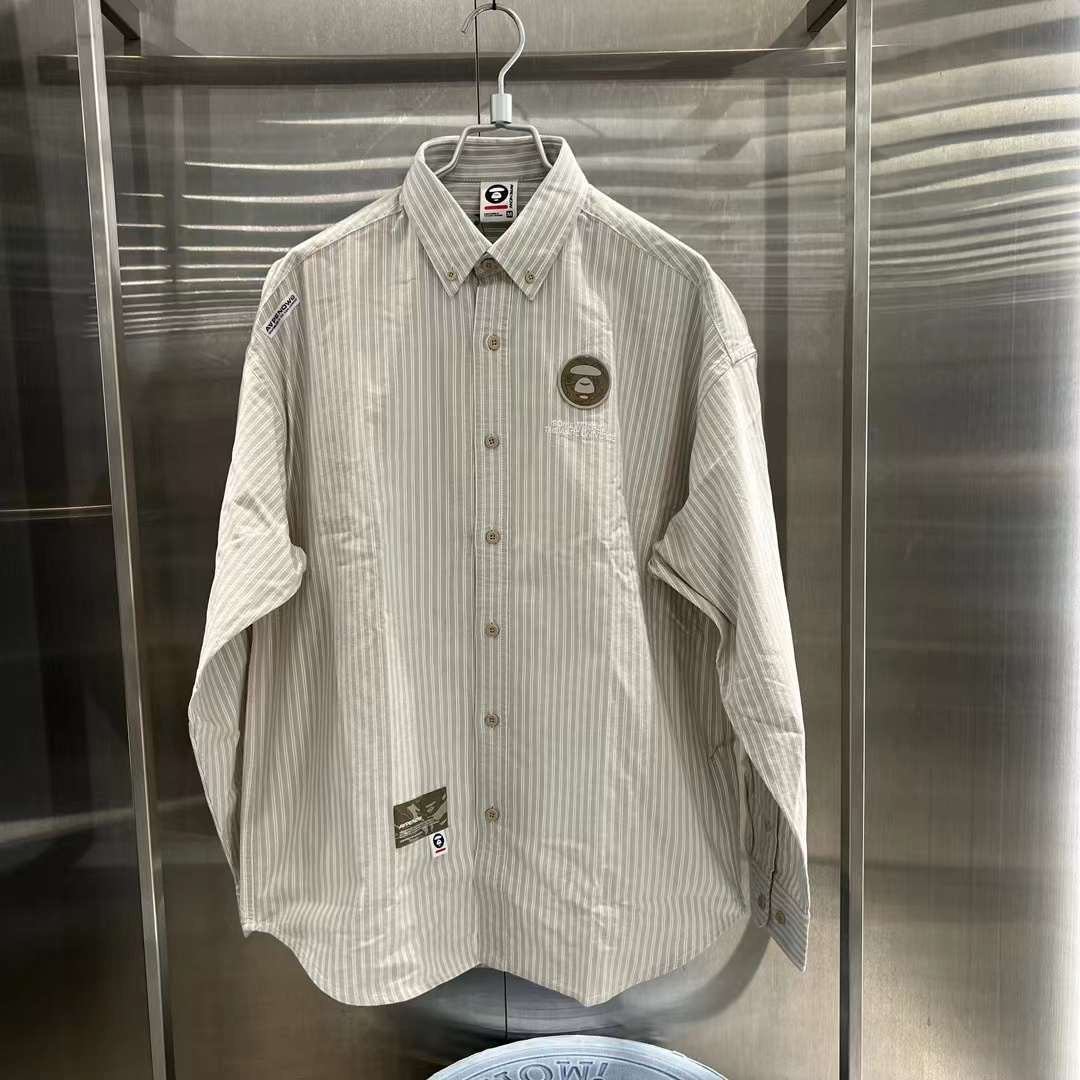 AAPE Moonface patch striped shirt 23 男裝 秋冬 猿顏迷彩字母刺繡純色條紋長袖襯衫 8458XXL