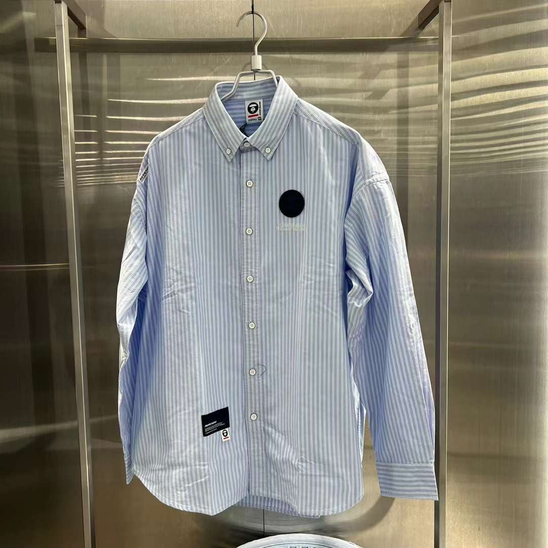 AAPE Moonface patch striped shirt 23 男裝 秋冬 猿顏迷彩字母刺繡純色條紋長袖襯衫 8458XXL