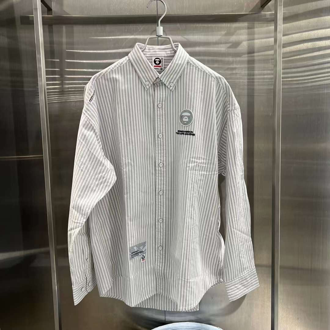 AAPE Moonface patch striped shirt 23 男裝 秋冬 猿顏迷彩字母刺繡純色條紋長袖襯衫 8458XXL