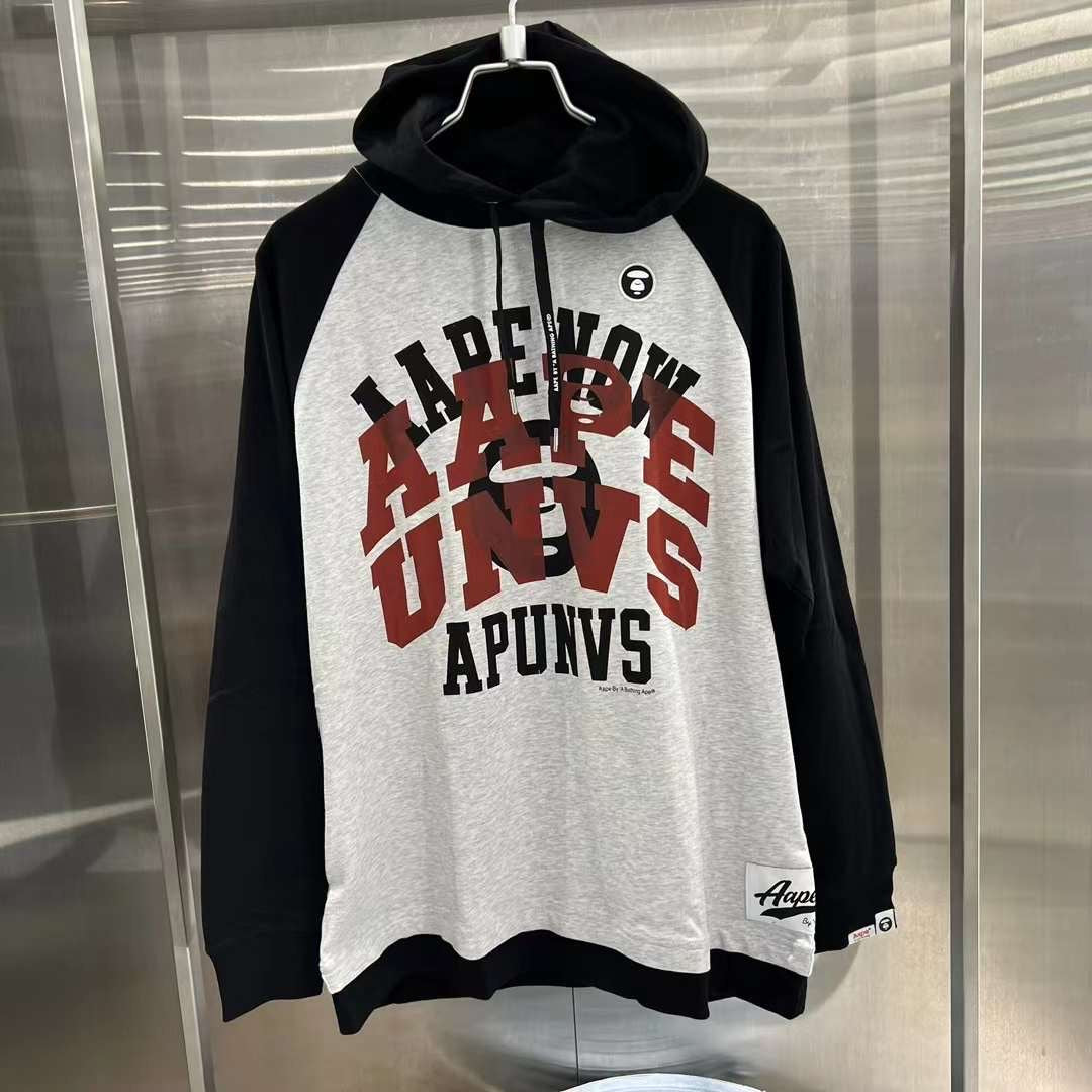 AAPE Moonface raglan hoodie 23 男裝 秋冬 猿顏徽章字母印花撞色插肩連帽長袖T恤 1404XXL