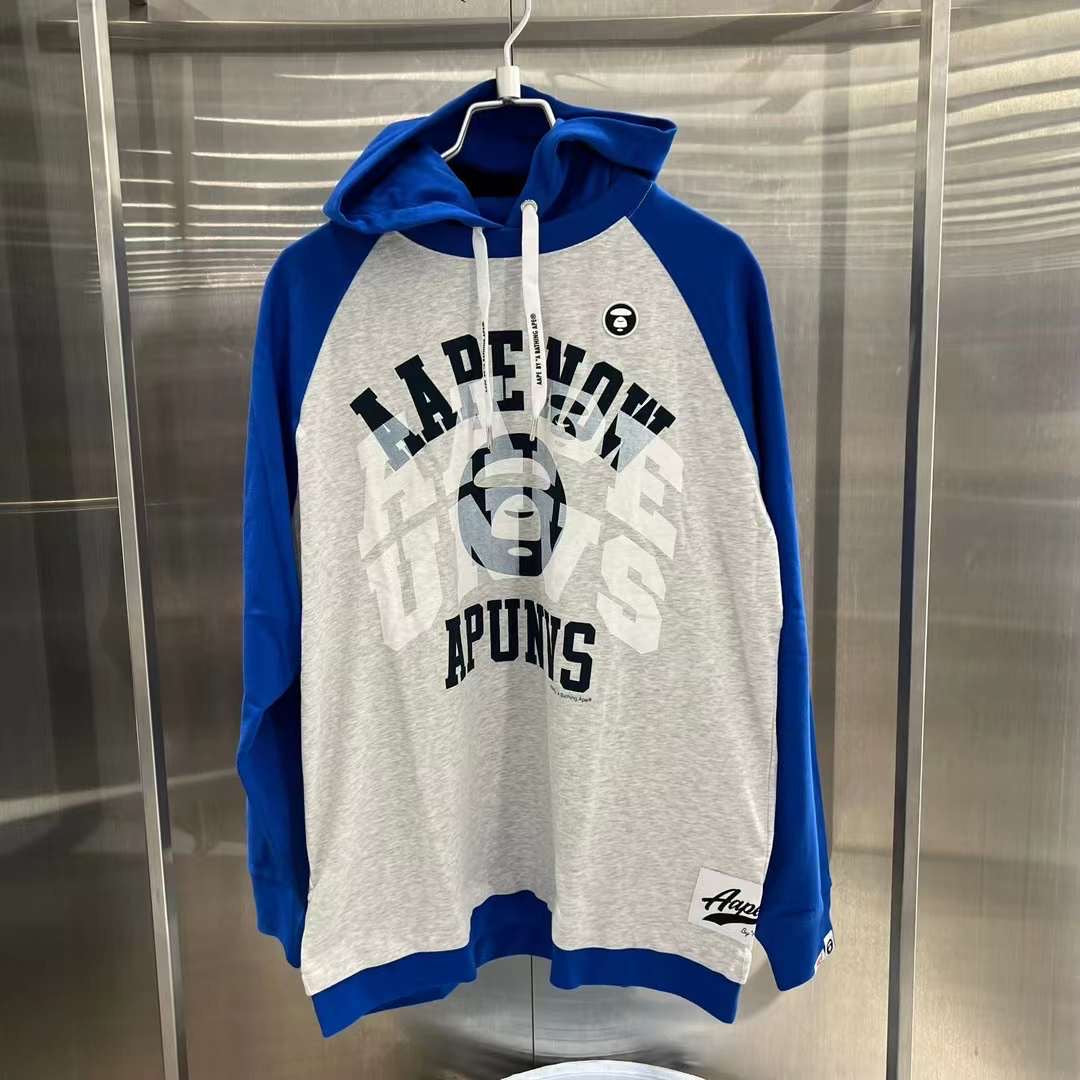 AAPE Moonface raglan hoodie 23 男裝 秋冬 猿顏徽章字母印花撞色插肩連帽長袖T恤 1404XXL