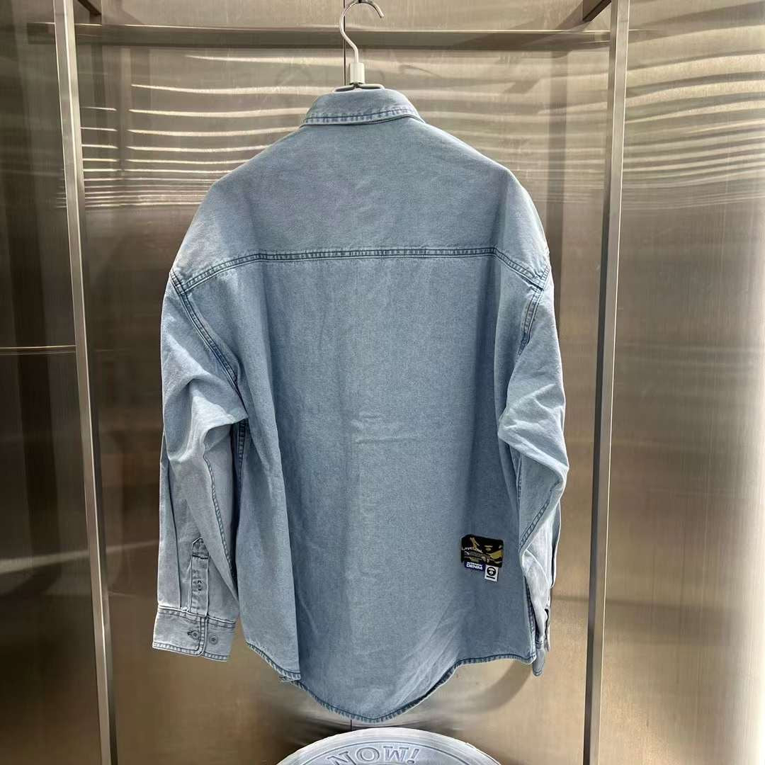 AAPE Moonface patch long-sleeve shirt 23 男裝 秋冬 猿顏迷彩徽章字母刺繡純色長袖襯衫 8461XXL