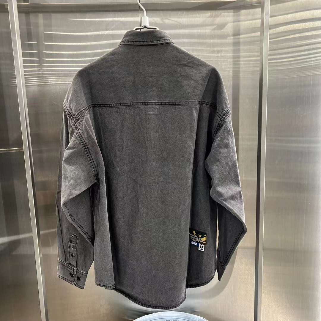 AAPE Moonface patch long-sleeve shirt 23 男裝 秋冬 猿顏迷彩徽章字母刺繡純色長袖襯衫 8461XXL
