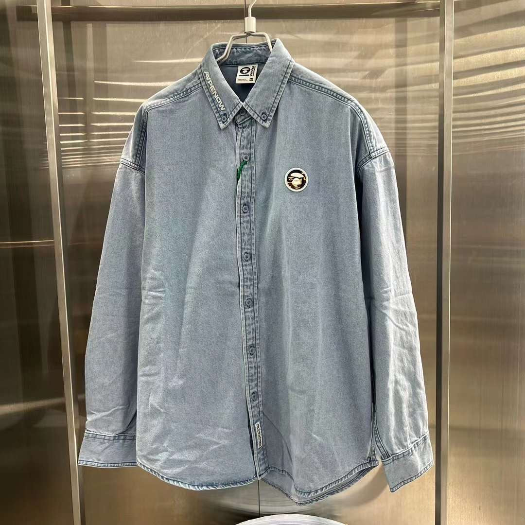 AAPE Moonface patch long-sleeve shirt 23 男裝 秋冬 猿顏迷彩徽章字母刺繡純色長袖襯衫 8461XXL