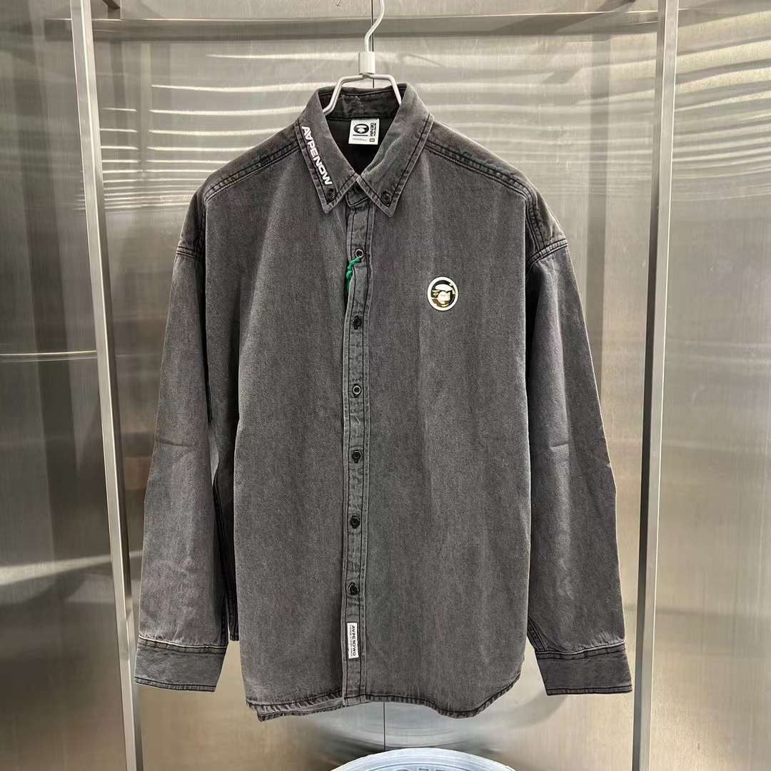 AAPE Moonface patch long-sleeve shirt 23 男裝 秋冬 猿顏迷彩徽章字母刺繡純色長袖襯衫 8461XXL