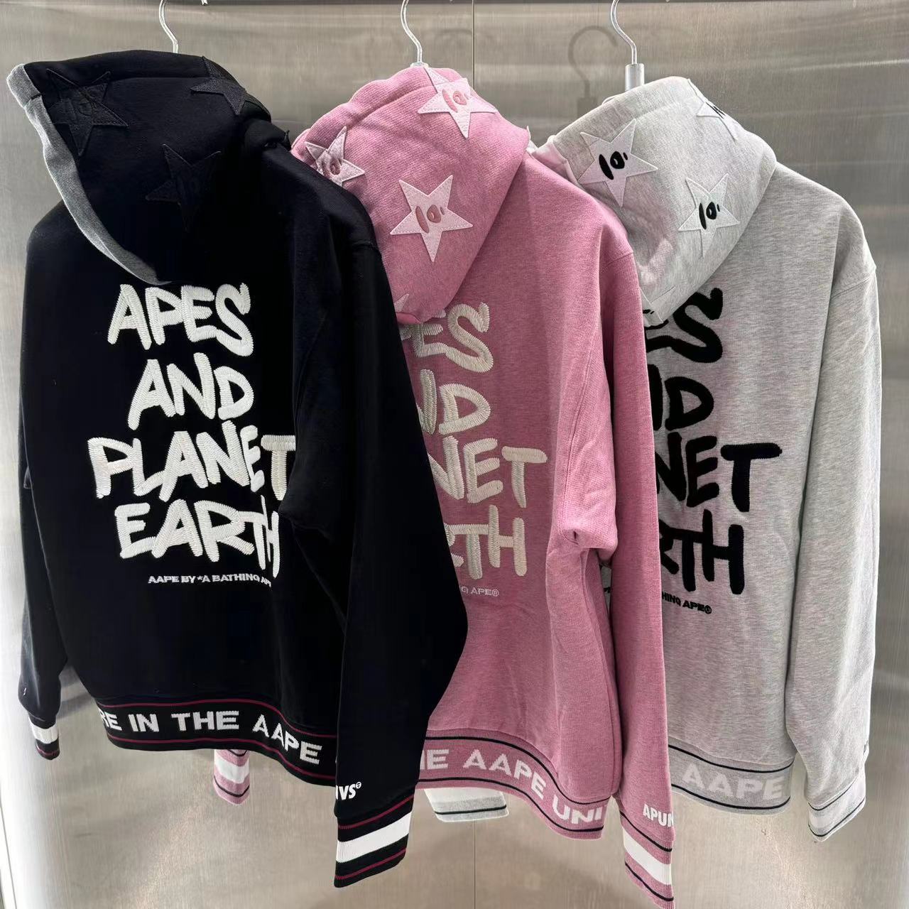 香港直郵 Aape 男裝 24年秋冬猿顏徽章潮流厚絨連帽棒球服衛衣347