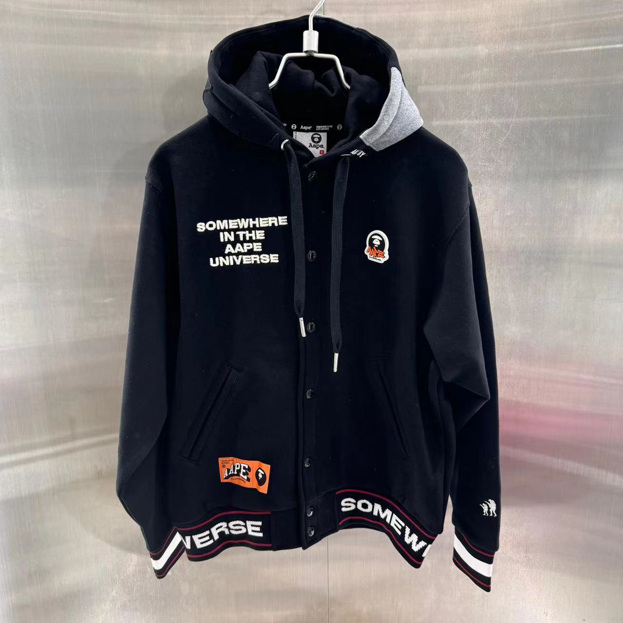 香港直郵 Aape 男裝 24年秋冬猿顏徽章潮流厚絨連帽棒球服衛衣347