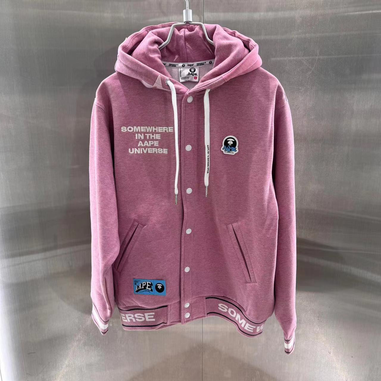 香港直郵 Aape 男裝 24年秋冬猿顏徽章潮流厚絨連帽棒球服衛衣347