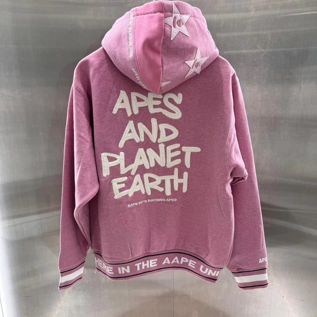 香港直郵 Aape 男裝 24年秋冬猿顏徽章潮流厚絨連帽棒球服衛衣347