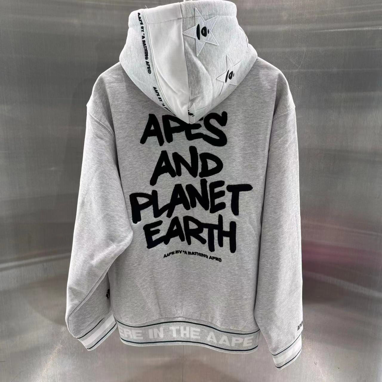 香港直郵 Aape 男裝 24年秋冬猿顏徽章潮流厚絨連帽棒球服衛衣347