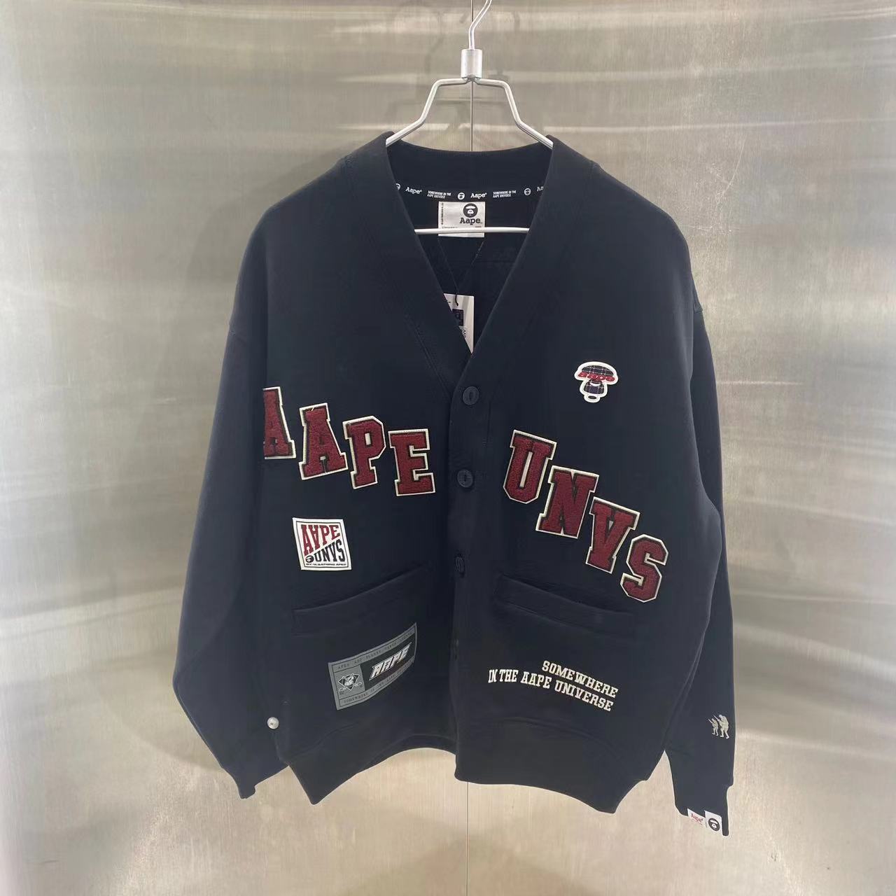 香港專櫃代購 Aape 男裝 24秋冬男款猿顏徽章休閑潮流厚絨開衫衛衣外套348