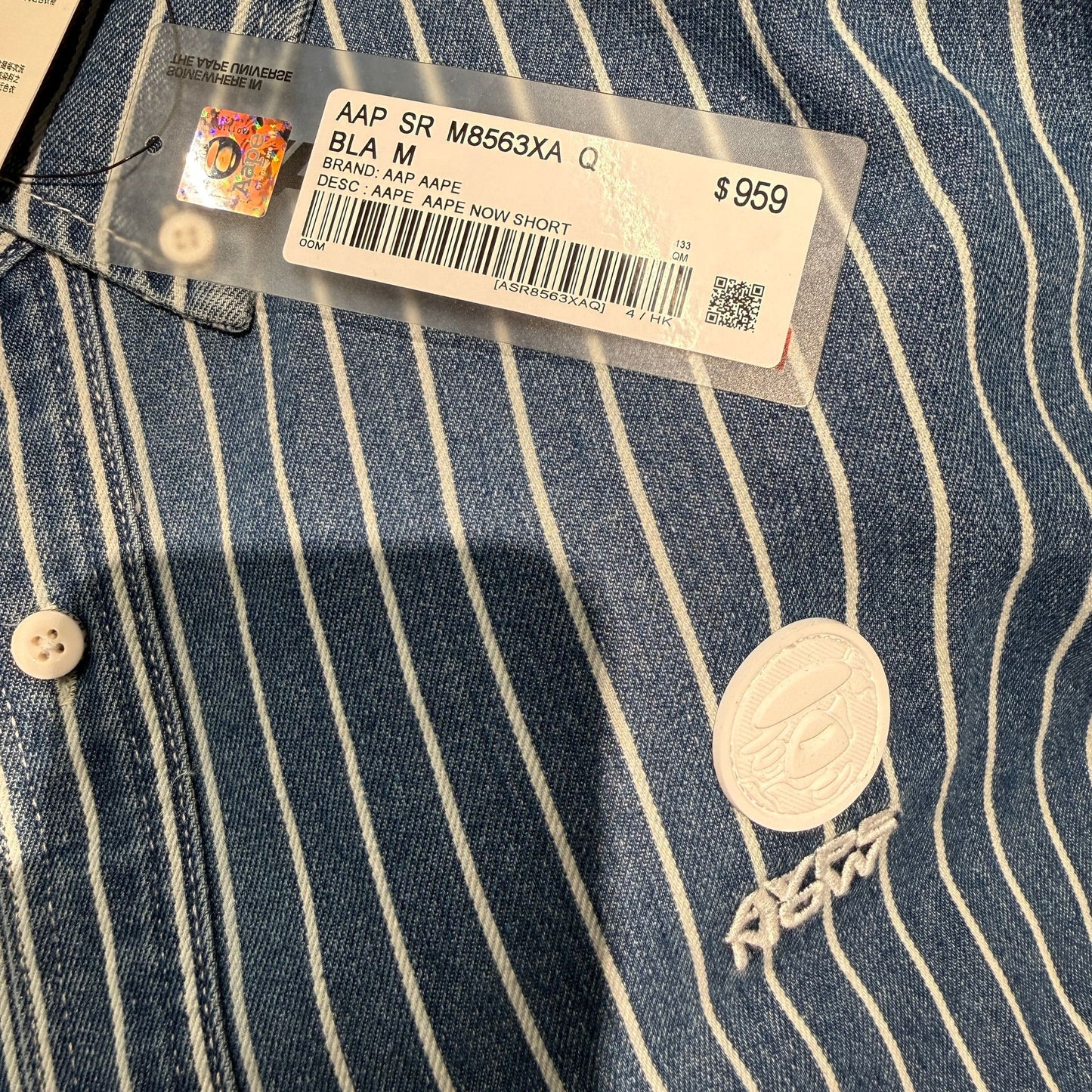 香港代購 專櫃正品 26春夏 Aape 男 AAPENOW 猿人小標徽章水洗做舊牛仔短袖襯衫8563