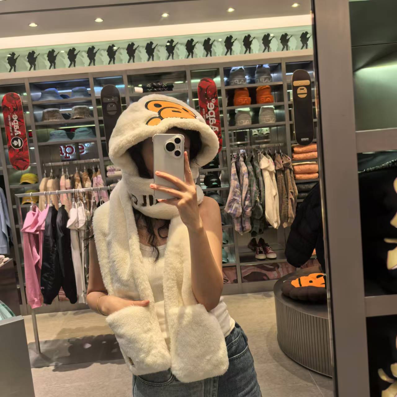 BABY MILO STORE配飾卡通小猴毛絨圍巾帽子一體圍脖4334