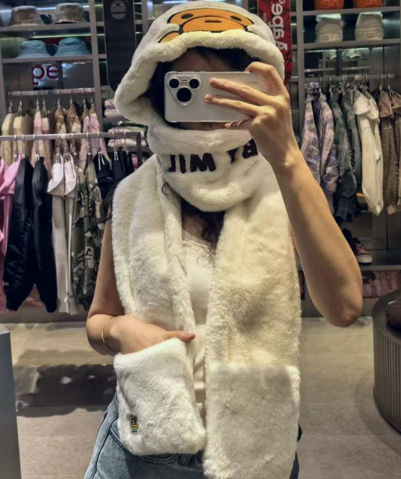 BABY MILO STORE配飾卡通小猴毛絨圍巾帽子一體圍脖4334
