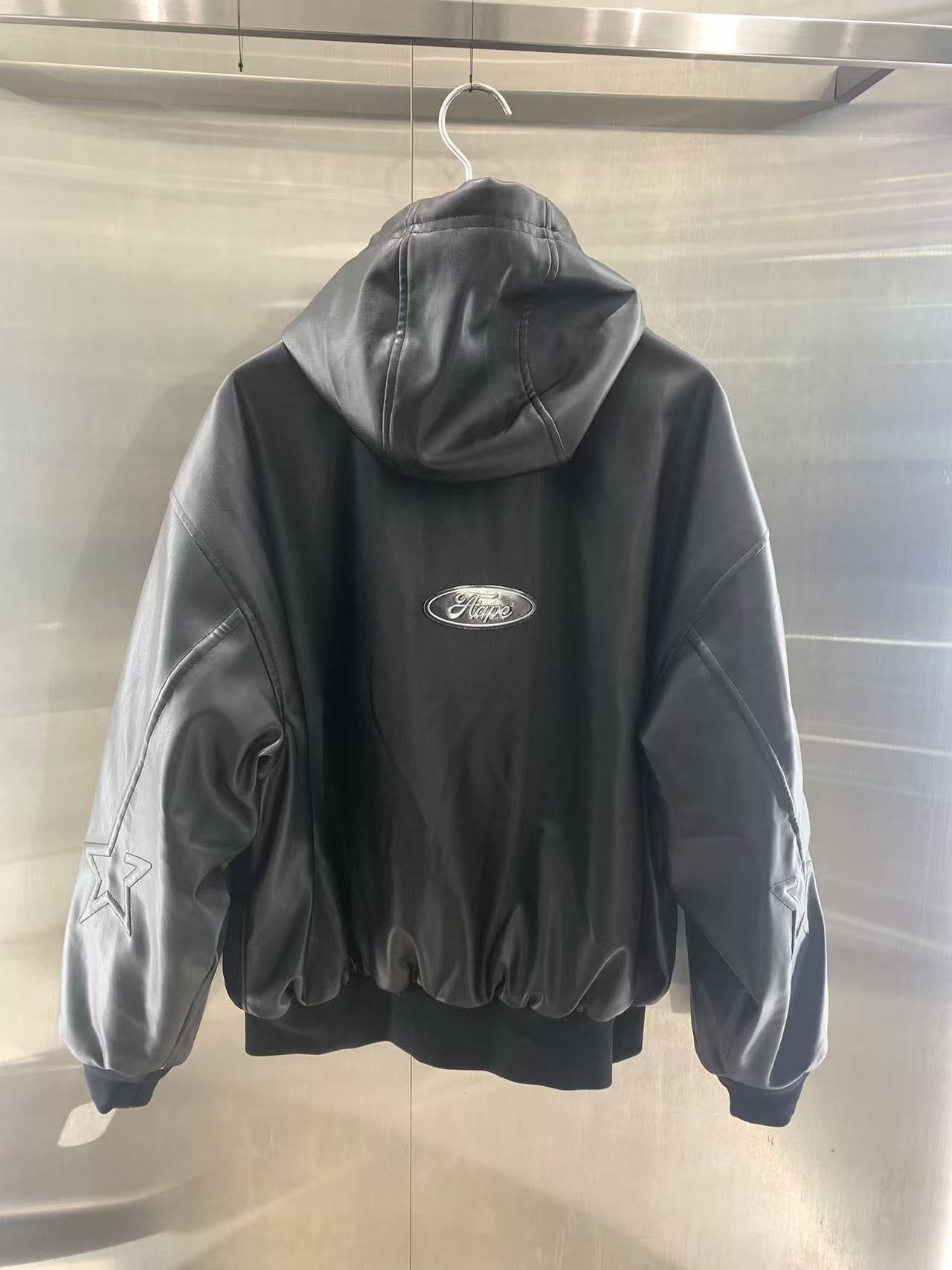 香港專櫃正品代購 Aape 24秋冬猿顏徽章簡約厚保暖仿皮連帽夾克外套7678