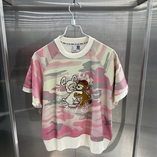 香港直郵 專櫃正品 Aape 26春夏 女 AAPEUNVS 復古做舊刺繡圖案迷彩潮流短袖T恤1893