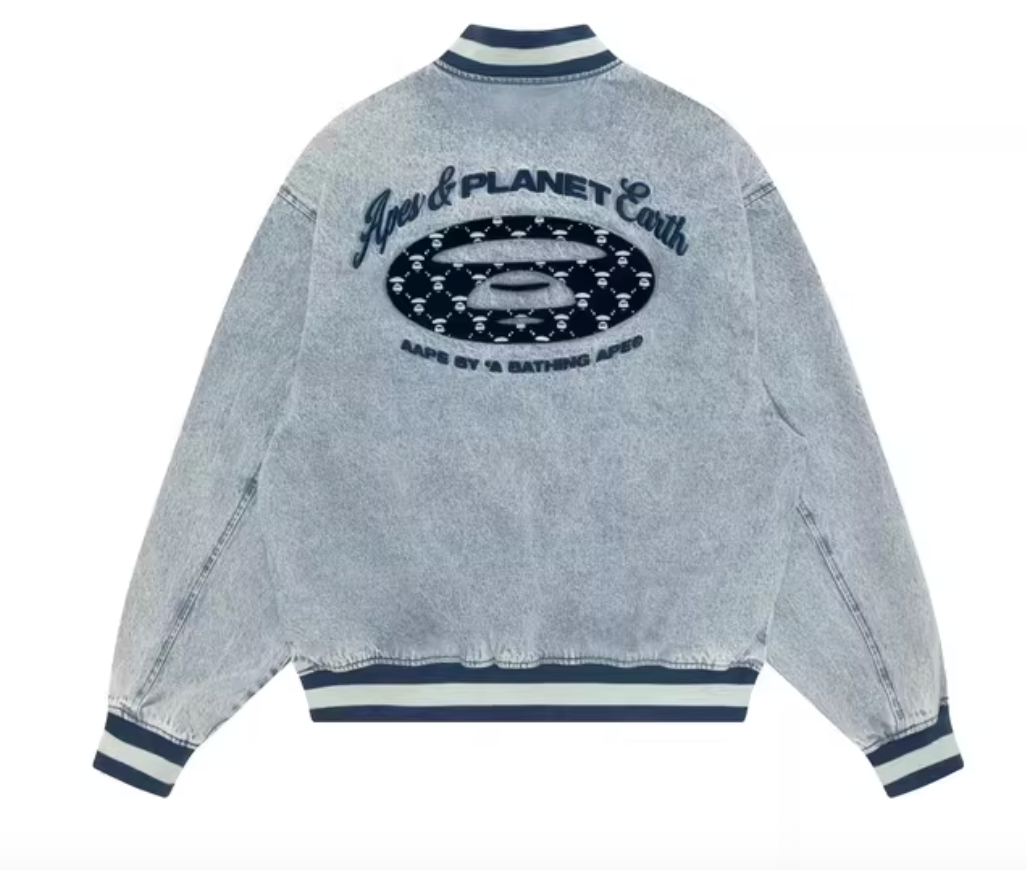 香港代購 專櫃正品 Aape 男裝 26春夏字母刺繡美式復古牛仔摁扣棒球服外套7781