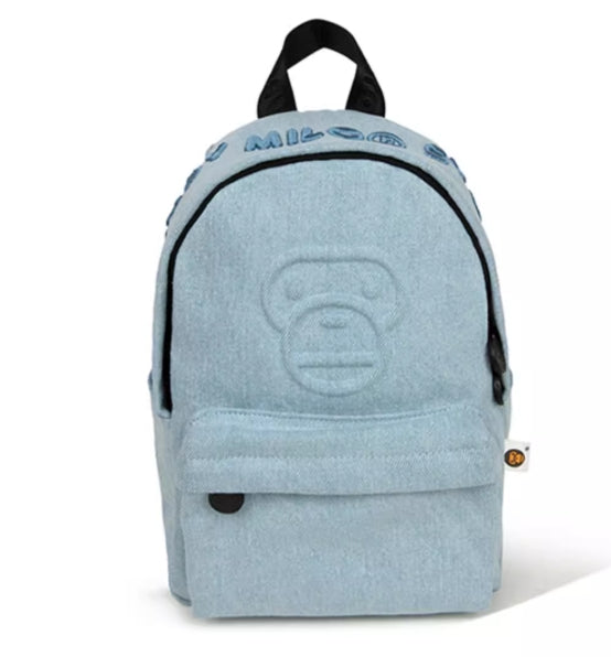 香港直郵 BABY MILO STORE配飾字母刺繡小猴圖案牛仔雙肩包4358