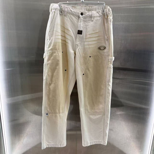 香港直郵 專櫃正品 Aape 26春夏 猿人刺繡徽章水洗做舊牛仔長褲D601