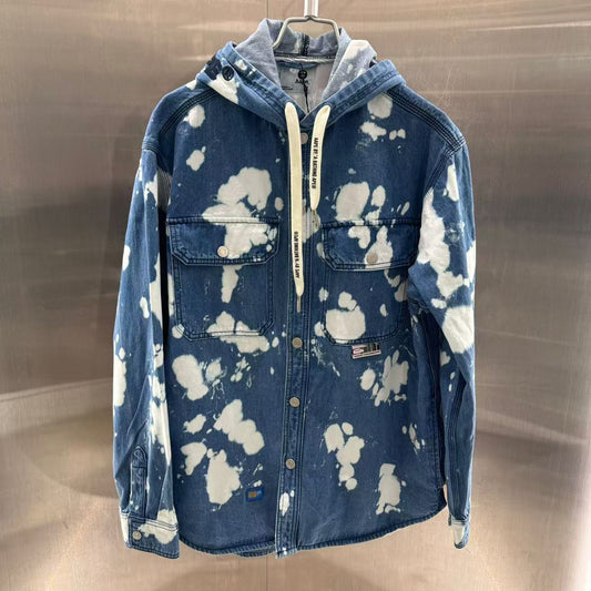 香港代購 專櫃正品 26春夏 Aape 男 AAPEUNVS 漂白潑墨效果連帽工裝牛仔襯衫外套8571