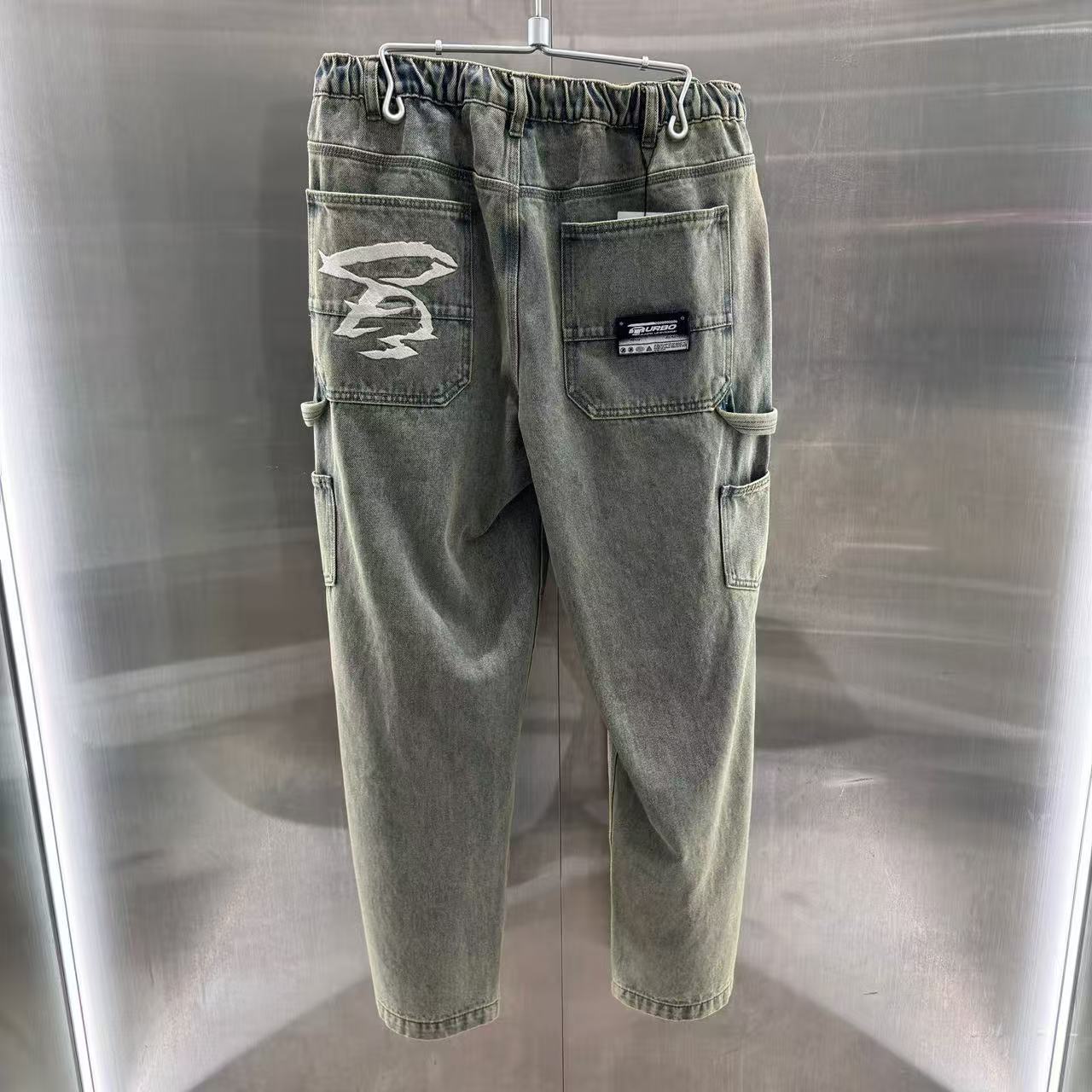 香港直郵 專櫃正品 Aape 26春夏 猿人刺繡徽章水洗做舊牛仔長褲D601