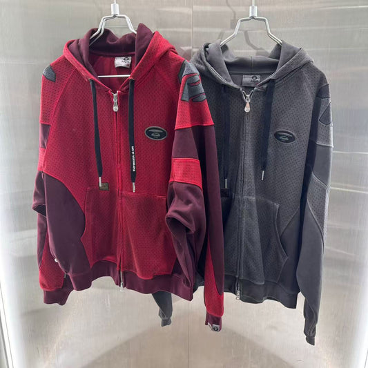 香港代購 專櫃正品 26春夏 Aape 男 猿人刺繡徽章水洗做舊網孔連帽衛衣外套 D351